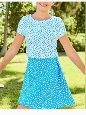 Lilly Pulitzer Girls Size 8 Thelma Set Polka Two Piece Set Blue Skirt Top Dress